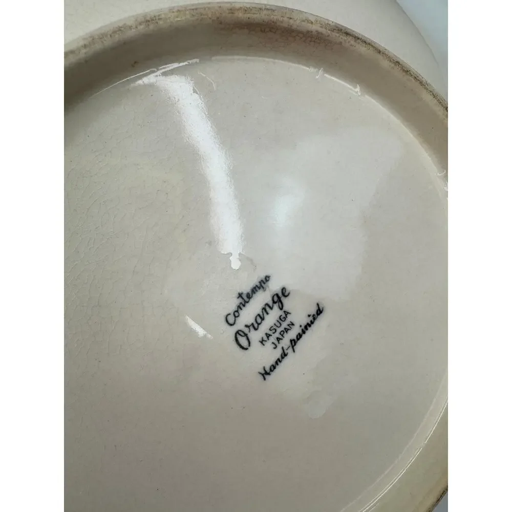 VTG Contempo Orange Kasuga White Serving Bowl Ceramic Lotus Petal Hand-Painted